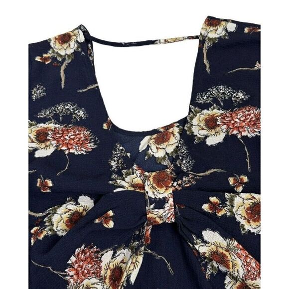 Nylon Apparel Dark Blue Floral Print Flowy Kimono Sleeve Shirt Size Medium - Picture 6 of 10